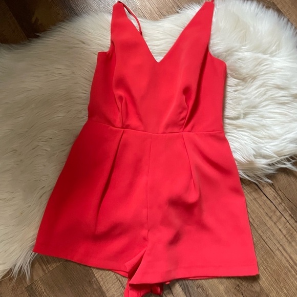 TOPSHOP Red And Black Lace Romper - Picture 2 of 4